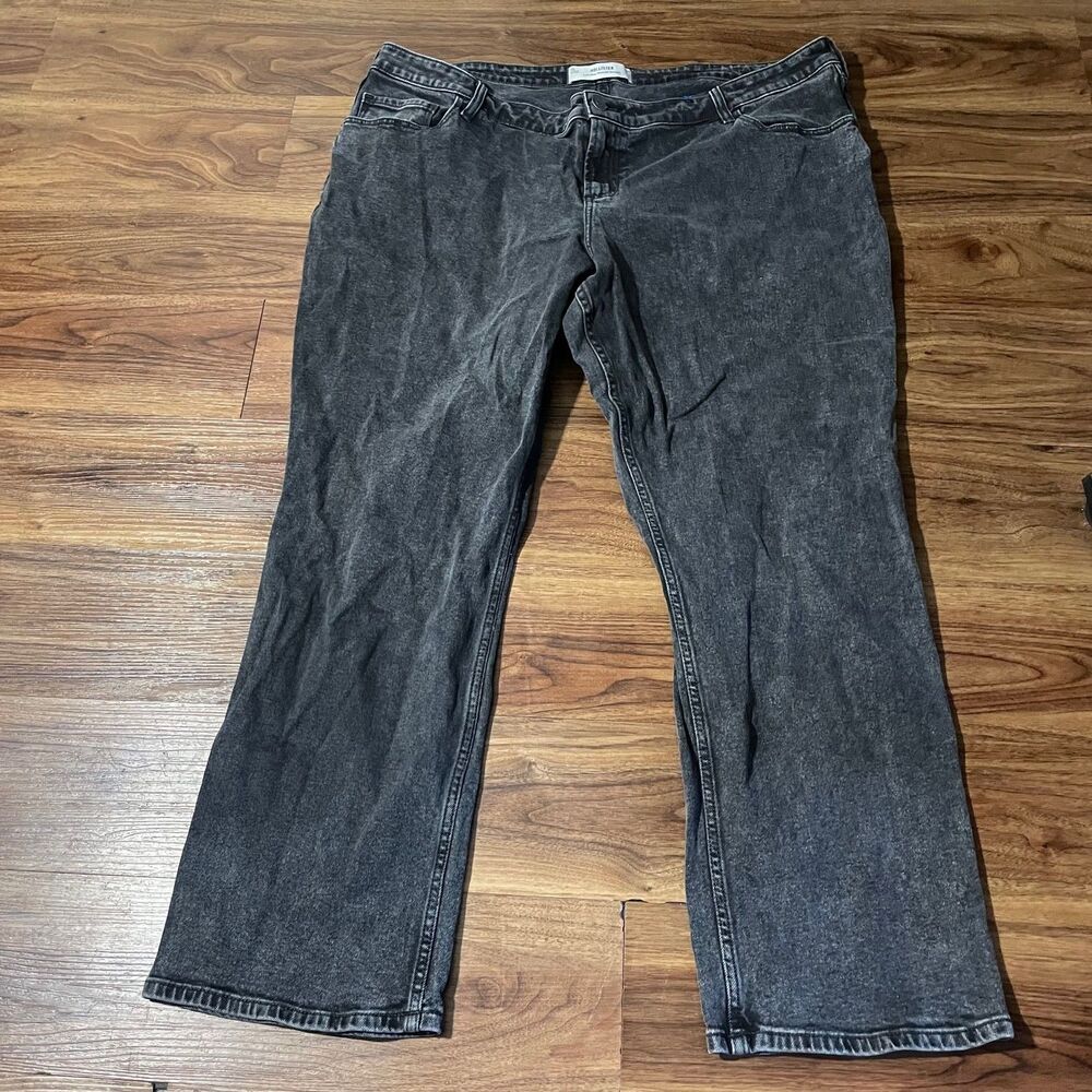Hollister Low Rise Relaxed Straight Jeans Black Denim Womens Size 20L 35W Long